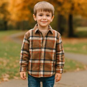 DKNY Boys Flannel Plaid Jacket Sherpa Heavyweight Button Long Sleeve Winter Sz 5